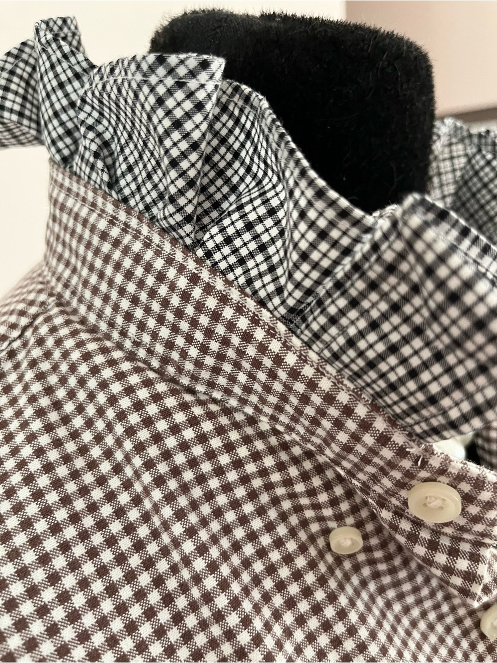 Upcycled Ralph Lauren Brown and White Gingham Button-Down Ruffle Collar - Picture 4 of 6